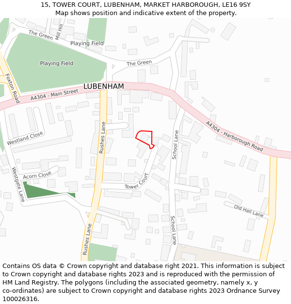 15, TOWER COURT, LUBENHAM, MARKET HARBOROUGH, LE16 9SY: Location map and indicative extent of plot