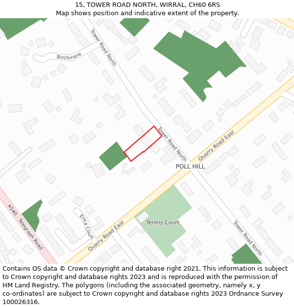 15, TOWER ROAD NORTH, WIRRAL, CH60 6RS: Location map and indicative extent of plot