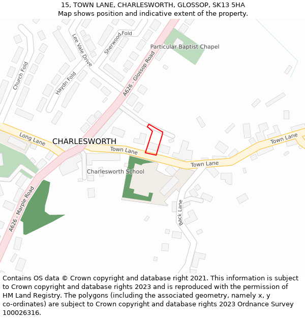 15, TOWN LANE, CHARLESWORTH, GLOSSOP, SK13 5HA: Location map and indicative extent of plot