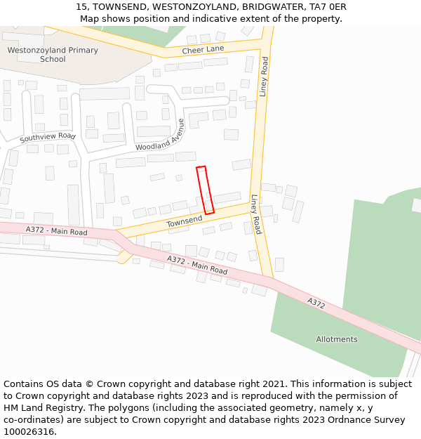 15, TOWNSEND, WESTONZOYLAND, BRIDGWATER, TA7 0ER: Location map and indicative extent of plot