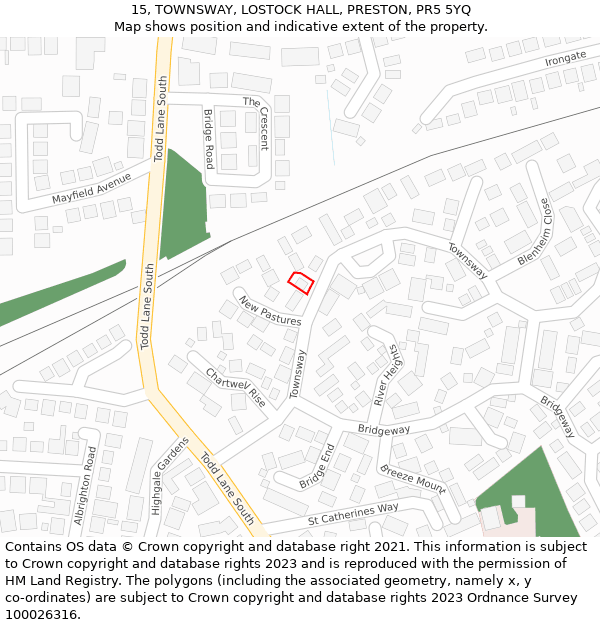 15, TOWNSWAY, LOSTOCK HALL, PRESTON, PR5 5YQ: Location map and indicative extent of plot