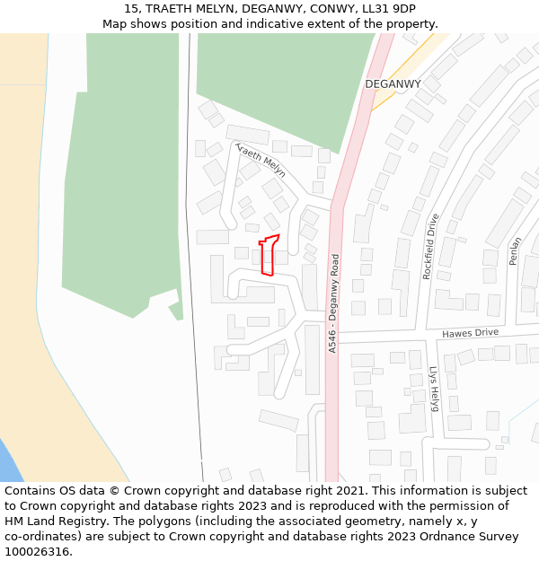15, TRAETH MELYN, DEGANWY, CONWY, LL31 9DP: Location map and indicative extent of plot