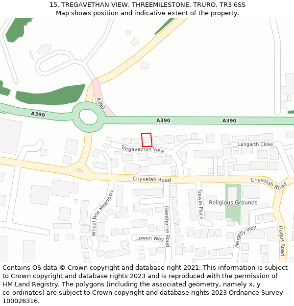 15, TREGAVETHAN VIEW, THREEMILESTONE, TRURO, TR3 6SS: Location map and indicative extent of plot