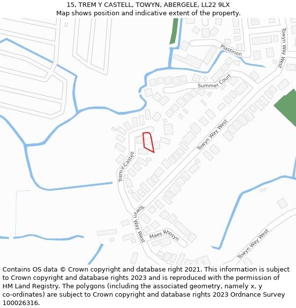 15, TREM Y CASTELL, TOWYN, ABERGELE, LL22 9LX: Location map and indicative extent of plot