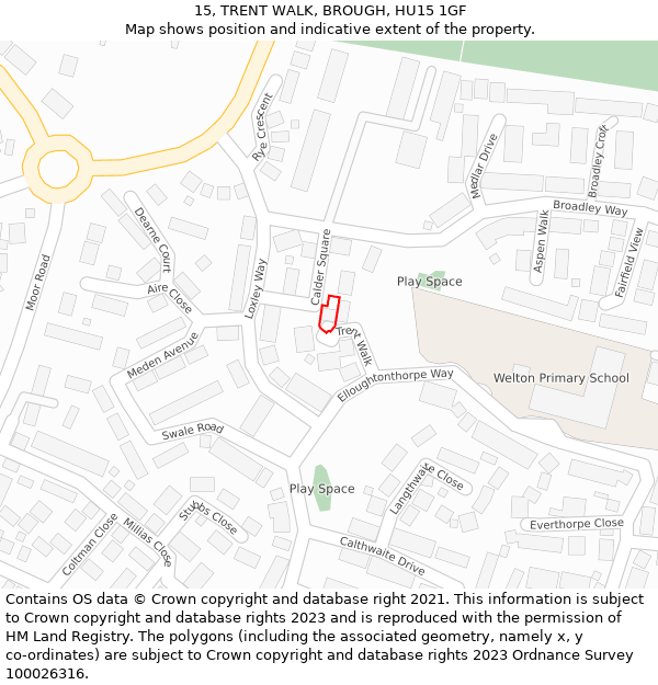 15, TRENT WALK, BROUGH, HU15 1GF: Location map and indicative extent of plot