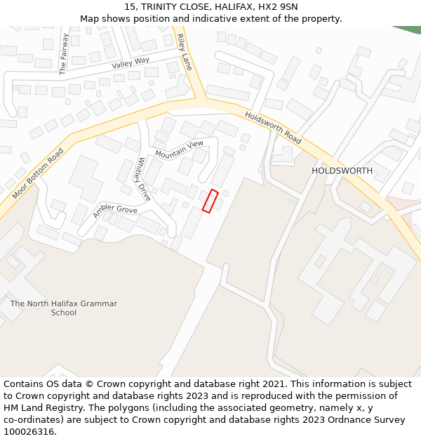 15, TRINITY CLOSE, HALIFAX, HX2 9SN: Location map and indicative extent of plot