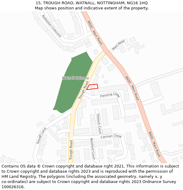 15, TROUGH ROAD, WATNALL, NOTTINGHAM, NG16 1HQ: Location map and indicative extent of plot