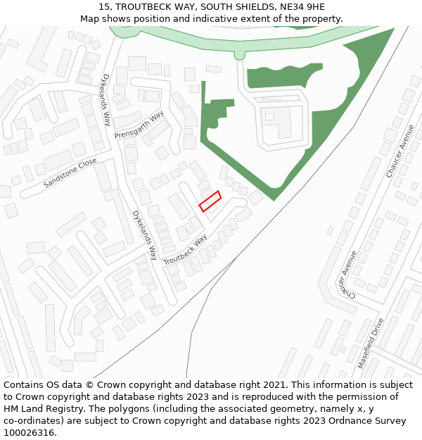 15, TROUTBECK WAY, SOUTH SHIELDS, NE34 9HE: Location map and indicative extent of plot