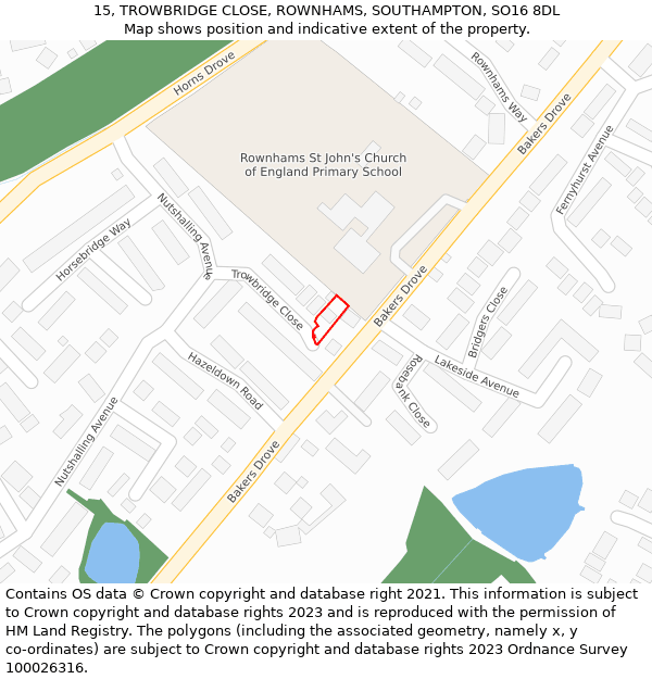 15, TROWBRIDGE CLOSE, ROWNHAMS, SOUTHAMPTON, SO16 8DL: Location map and indicative extent of plot