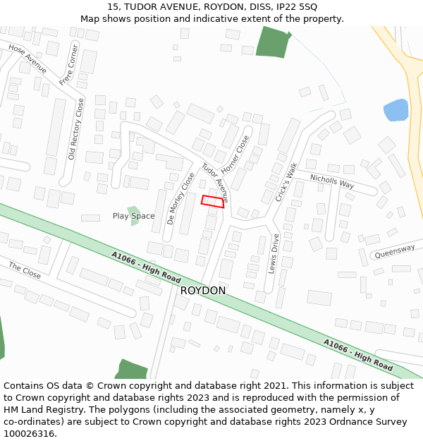 15, TUDOR AVENUE, ROYDON, DISS, IP22 5SQ: Location map and indicative extent of plot