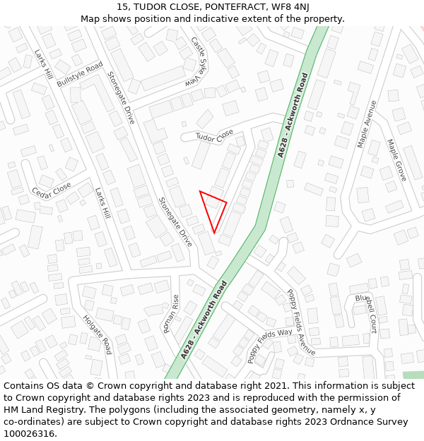 15, TUDOR CLOSE, PONTEFRACT, WF8 4NJ: Location map and indicative extent of plot