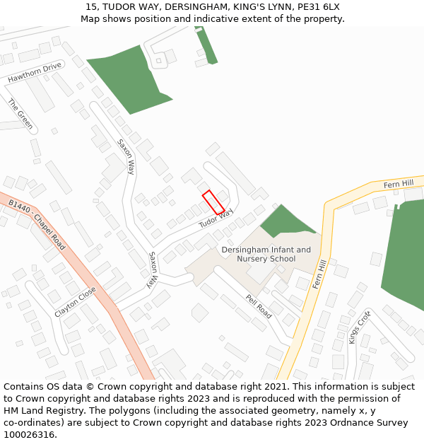 15, TUDOR WAY, DERSINGHAM, KING'S LYNN, PE31 6LX: Location map and indicative extent of plot