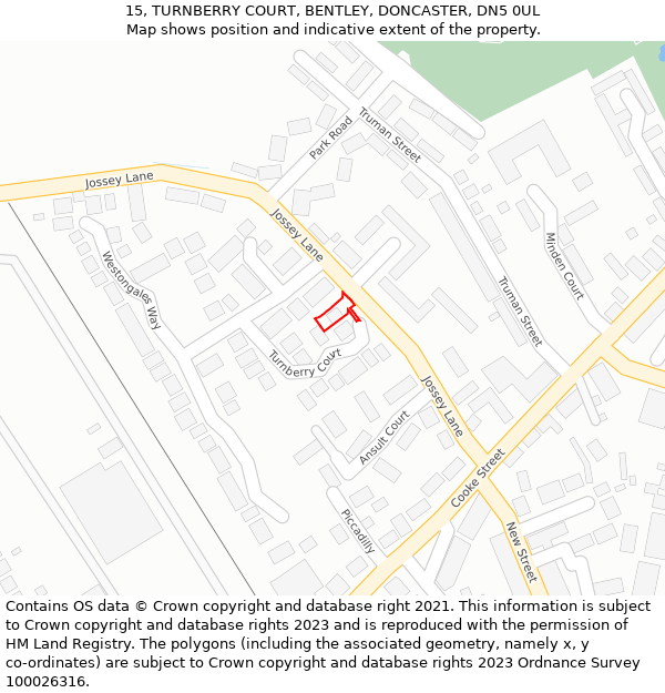 15, TURNBERRY COURT, BENTLEY, DONCASTER, DN5 0UL: Location map and indicative extent of plot