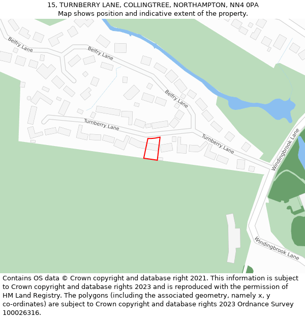 15, TURNBERRY LANE, COLLINGTREE, NORTHAMPTON, NN4 0PA: Location map and indicative extent of plot
