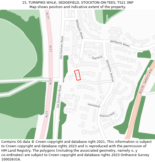 15, TURNPIKE WALK, SEDGEFIELD, STOCKTON-ON-TEES, TS21 3NP: Location map and indicative extent of plot