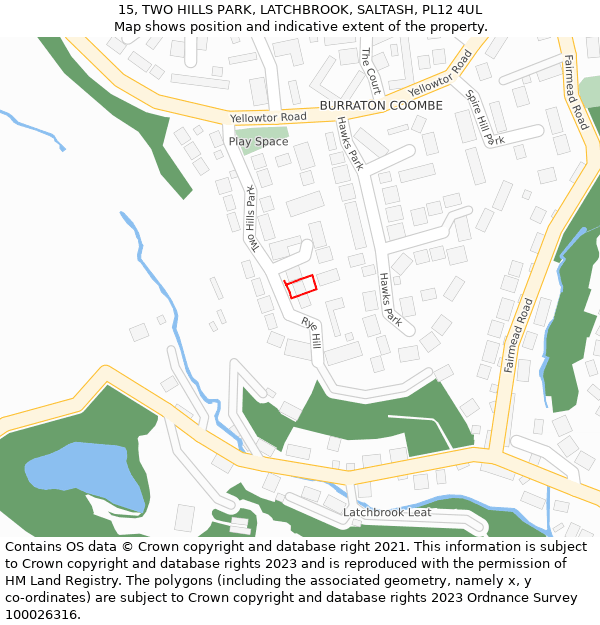 15, TWO HILLS PARK, LATCHBROOK, SALTASH, PL12 4UL: Location map and indicative extent of plot