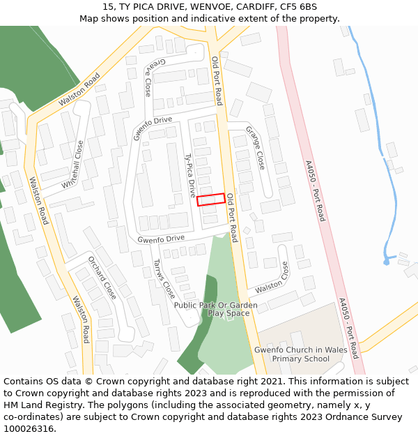 15, TY PICA DRIVE, WENVOE, CARDIFF, CF5 6BS: Location map and indicative extent of plot