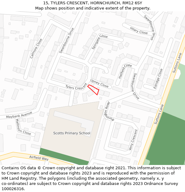 15, TYLERS CRESCENT, HORNCHURCH, RM12 6SY: Location map and indicative extent of plot