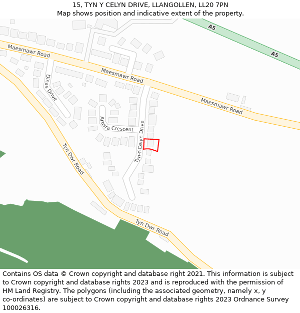 15, TYN Y CELYN DRIVE, LLANGOLLEN, LL20 7PN: Location map and indicative extent of plot