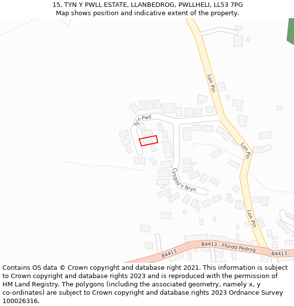 15, TYN Y PWLL ESTATE, LLANBEDROG, PWLLHELI, LL53 7PG: Location map and indicative extent of plot