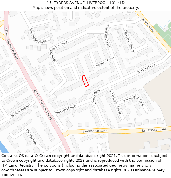 15, TYRERS AVENUE, LIVERPOOL, L31 4LD: Location map and indicative extent of plot