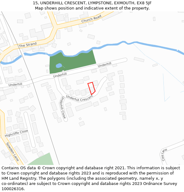 15, UNDERHILL CRESCENT, LYMPSTONE, EXMOUTH, EX8 5JF: Location map and indicative extent of plot