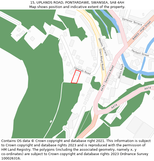 15, UPLANDS ROAD, PONTARDAWE, SWANSEA, SA8 4AH: Location map and indicative extent of plot