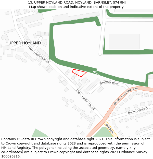 15, UPPER HOYLAND ROAD, HOYLAND, BARNSLEY, S74 9NJ: Location map and indicative extent of plot