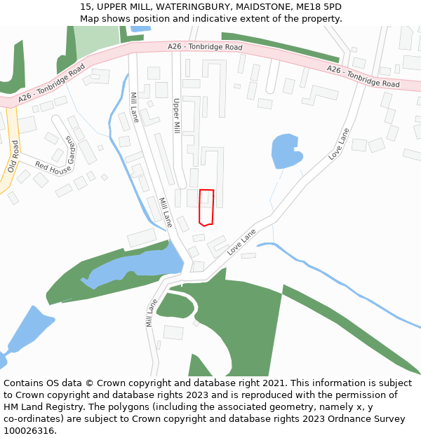 15, UPPER MILL, WATERINGBURY, MAIDSTONE, ME18 5PD: Location map and indicative extent of plot