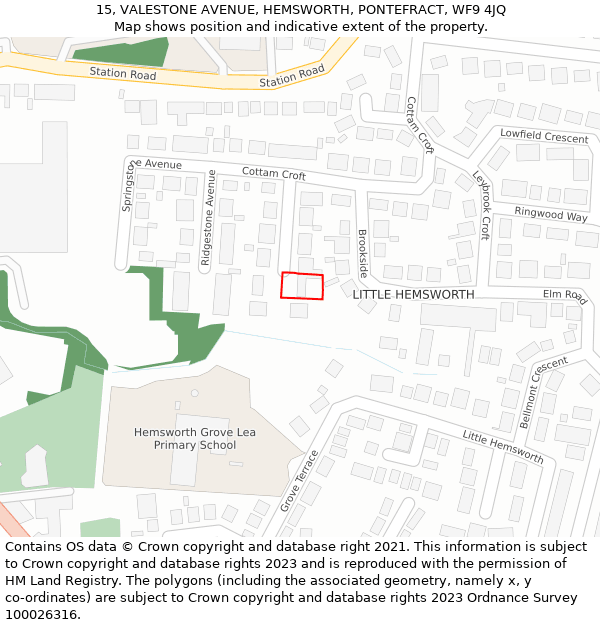 15, VALESTONE AVENUE, HEMSWORTH, PONTEFRACT, WF9 4JQ: Location map and indicative extent of plot