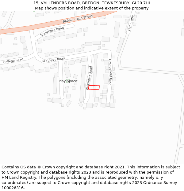 15, VALLENDERS ROAD, BREDON, TEWKESBURY, GL20 7HL: Location map and indicative extent of plot