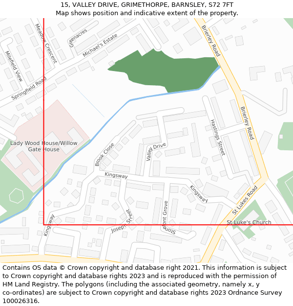 15, VALLEY DRIVE, GRIMETHORPE, BARNSLEY, S72 7FT: Location map and indicative extent of plot