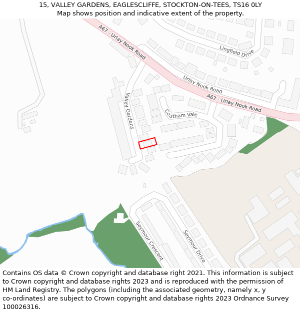 15, VALLEY GARDENS, EAGLESCLIFFE, STOCKTON-ON-TEES, TS16 0LY: Location map and indicative extent of plot