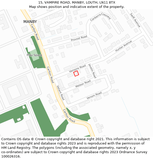 15, VAMPIRE ROAD, MANBY, LOUTH, LN11 8TX: Location map and indicative extent of plot