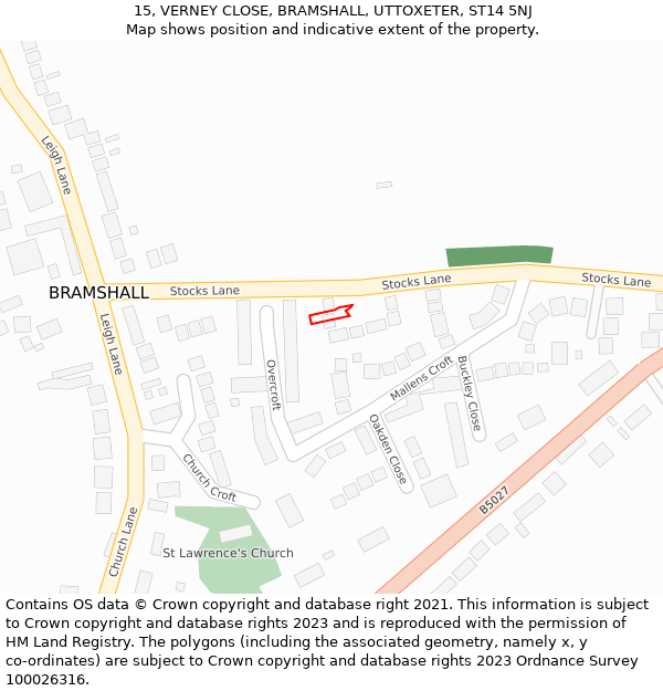 15, VERNEY CLOSE, BRAMSHALL, UTTOXETER, ST14 5NJ: Location map and indicative extent of plot