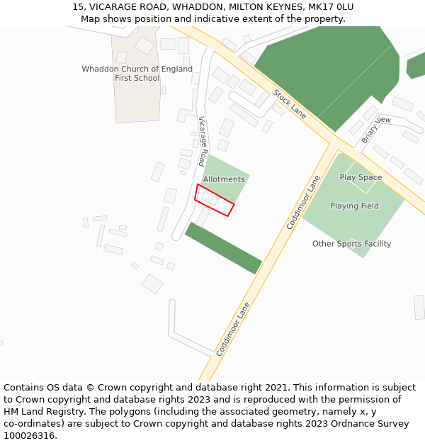 15, VICARAGE ROAD, WHADDON, MILTON KEYNES, MK17 0LU: Location map and indicative extent of plot