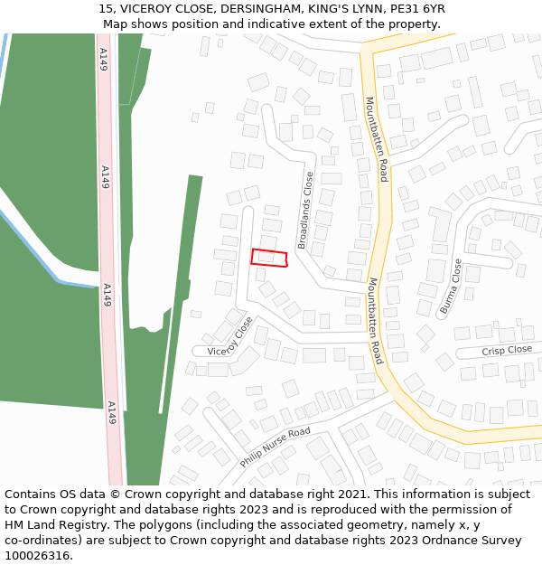 15, VICEROY CLOSE, DERSINGHAM, KING'S LYNN, PE31 6YR: Location map and indicative extent of plot