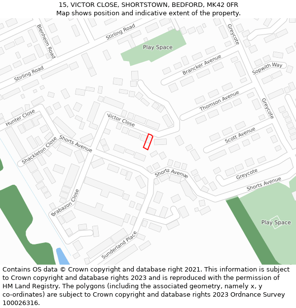 15, VICTOR CLOSE, SHORTSTOWN, BEDFORD, MK42 0FR: Location map and indicative extent of plot