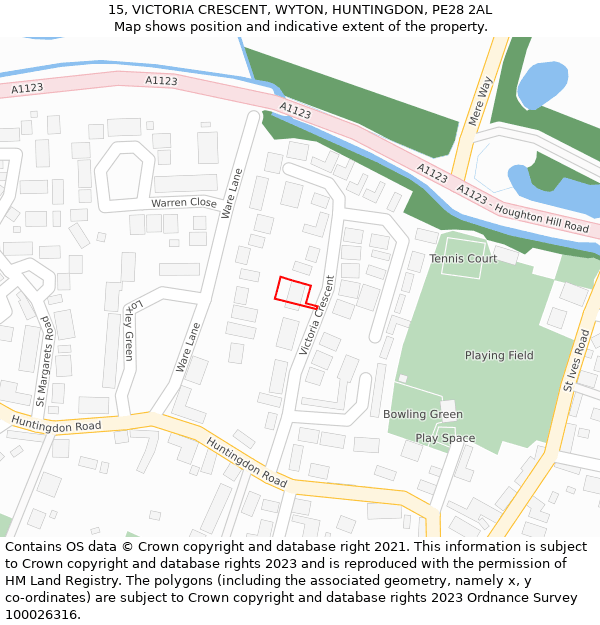 15, VICTORIA CRESCENT, WYTON, HUNTINGDON, PE28 2AL: Location map and indicative extent of plot