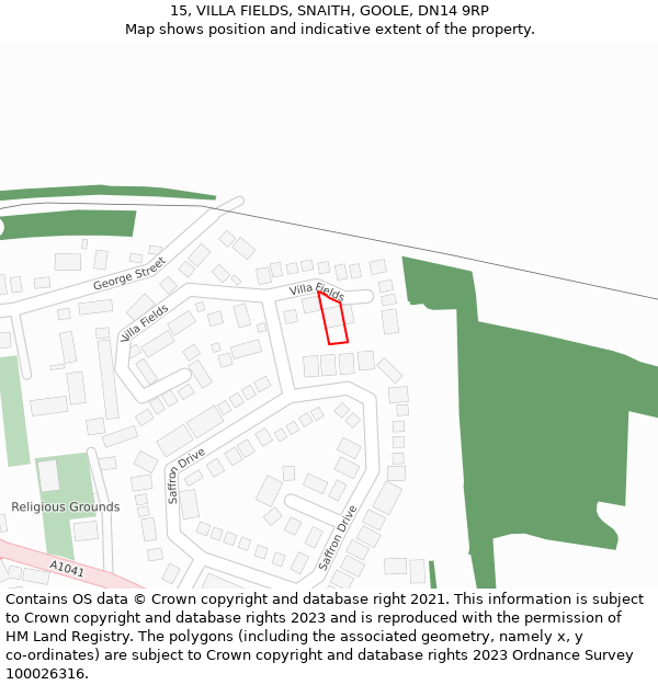 15, VILLA FIELDS, SNAITH, GOOLE, DN14 9RP: Location map and indicative extent of plot