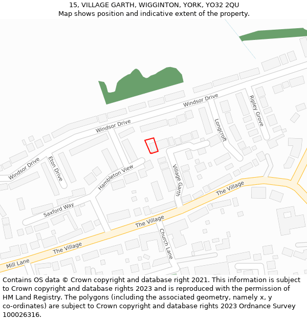 15, VILLAGE GARTH, WIGGINTON, YORK, YO32 2QU: Location map and indicative extent of plot