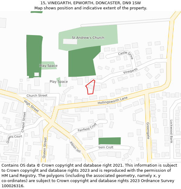 15, VINEGARTH, EPWORTH, DONCASTER, DN9 1SW: Location map and indicative extent of plot