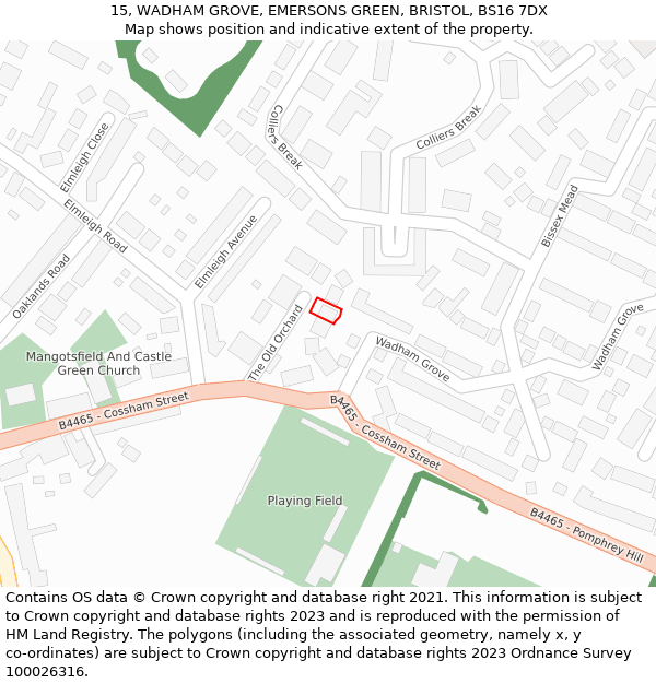 15, WADHAM GROVE, EMERSONS GREEN, BRISTOL, BS16 7DX: Location map and indicative extent of plot