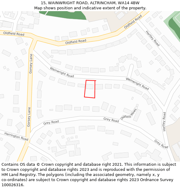 15, WAINWRIGHT ROAD, ALTRINCHAM, WA14 4BW: Location map and indicative extent of plot