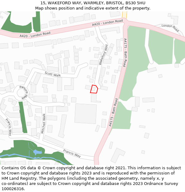 15, WAKEFORD WAY, WARMLEY, BRISTOL, BS30 5HU: Location map and indicative extent of plot