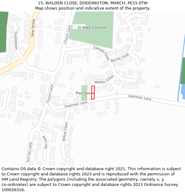 15, WALDEN CLOSE, DODDINGTON, MARCH, PE15 0TW: Location map and indicative extent of plot