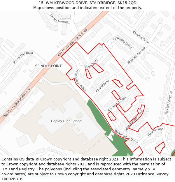 15, WALKERWOOD DRIVE, STALYBRIDGE, SK15 2QD: Location map and indicative extent of plot