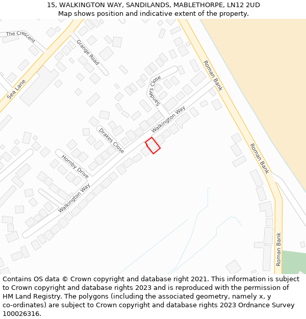 15, WALKINGTON WAY, SANDILANDS, MABLETHORPE, LN12 2UD: Location map and indicative extent of plot