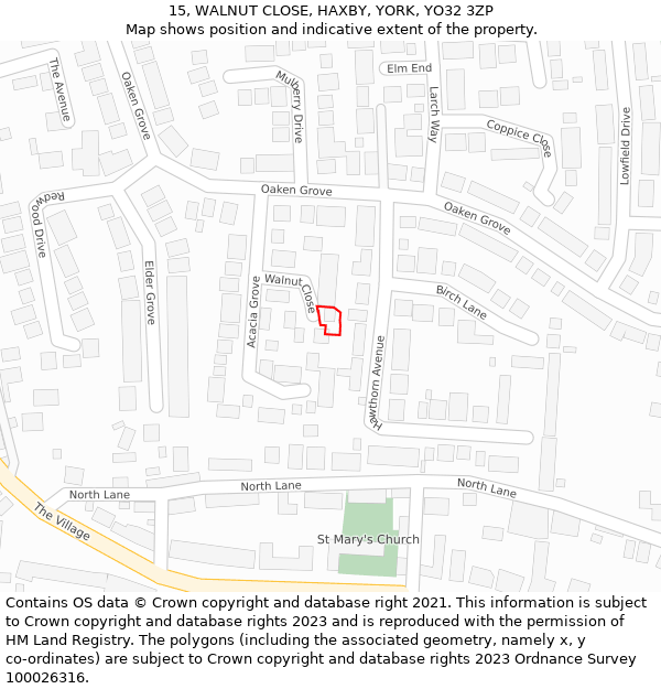 15, WALNUT CLOSE, HAXBY, YORK, YO32 3ZP: Location map and indicative extent of plot