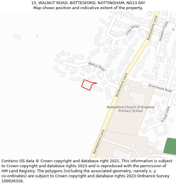 15, WALNUT ROAD, BOTTESFORD, NOTTINGHAM, NG13 0AY: Location map and indicative extent of plot